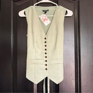 Whistles Rita Luxe Sage Green Sateen Waistcoat